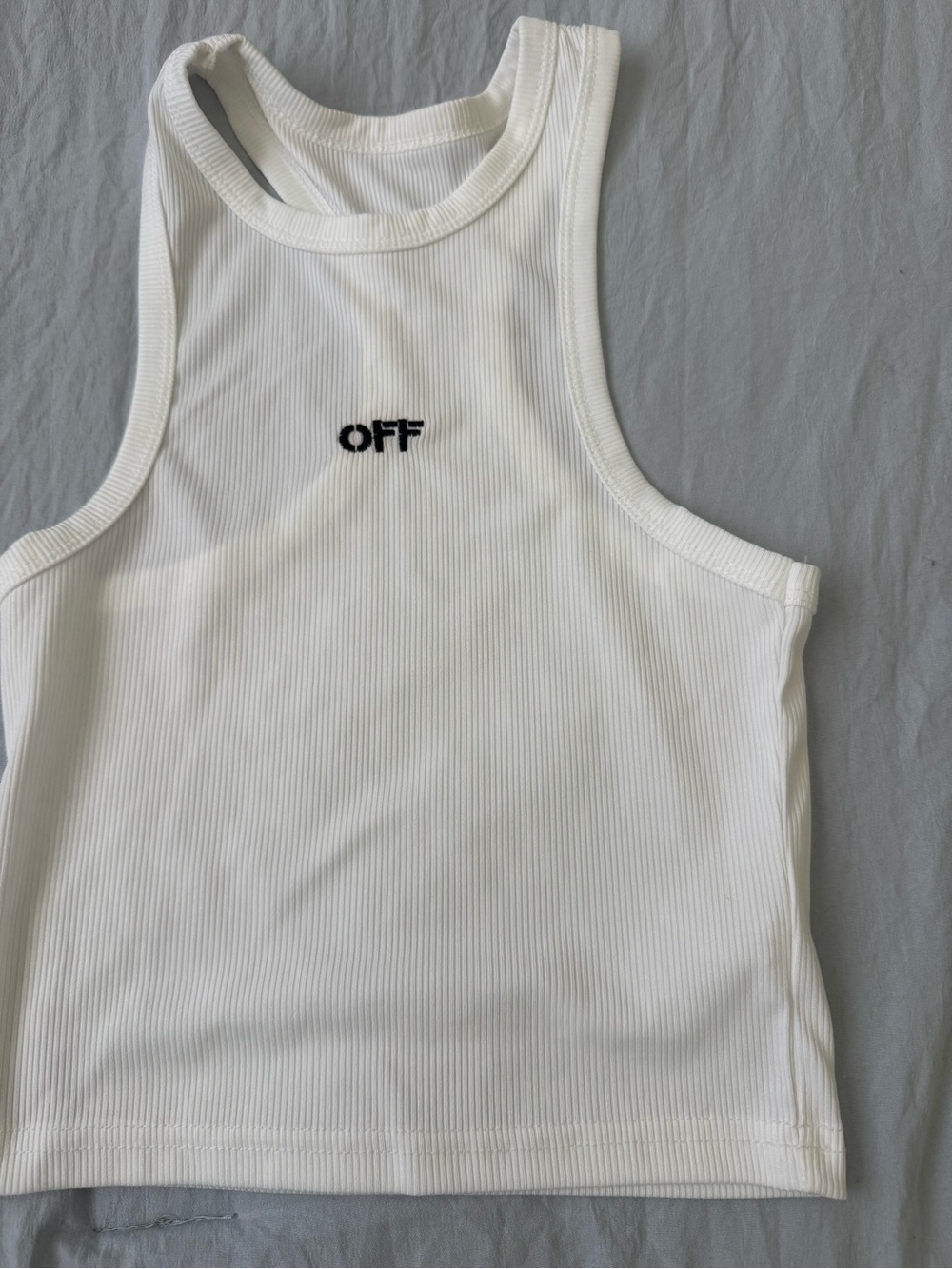 White Ribbed Racerback Crop Tank - Picture 2 of 4